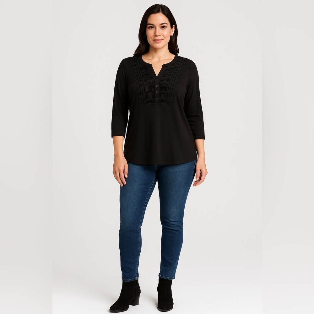 Karen Scott women’s extra large black cotton blend 3/4 length sleeve